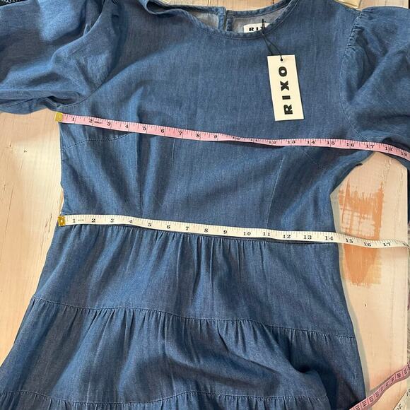 RIXO Kristen Tiered Embroidered Chambray Denim Maxi Dress Size US 6 - Picture 11 of 14